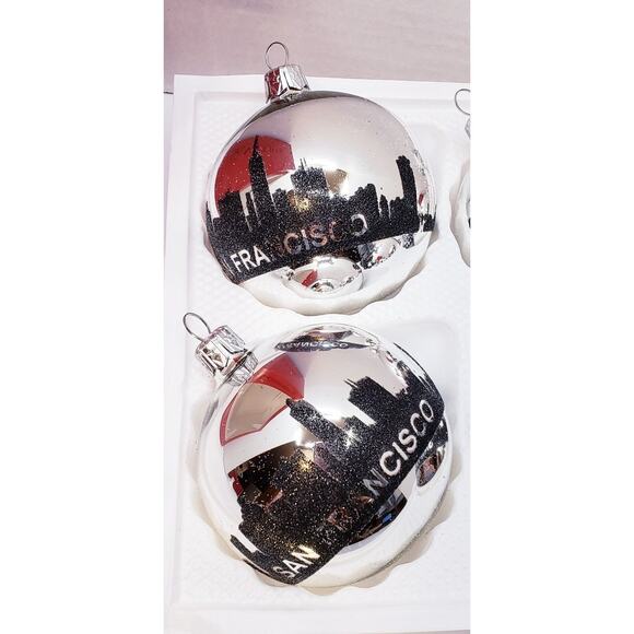 New 4 Pack VITBIS Poland Glass Christmas Ornaments Silver San Francisco Skyline - Picture 4 of 4